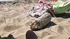 Watch this wife give blowjobs and handjobs on the beach? Her big ass and pussy are on display!