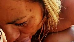 Watch this wife give blowjobs and handjobs on the beach? Her big ass and pussy are on display!