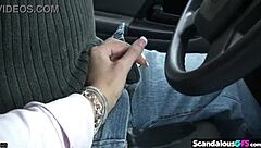 Hot couple flashes tits and cock in car scandal