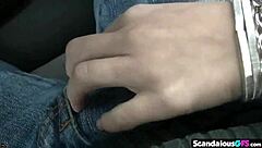 Hot couple flashes tits and cock in car scandal