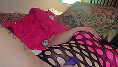 Sexy girl in lingerie uses dildo to squirt wetly on the water pole