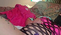 Sexy girl in lingerie uses dildo to squirt wetly on the water pole