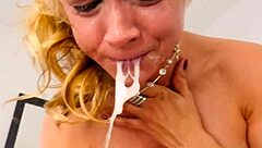 Pov hos face sprayed with jizz from monster cock