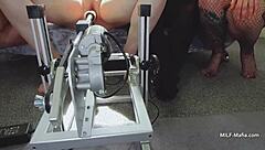 Spitting On Her Shaved Pussy With Fuck Machine!