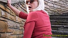 Blonde milf smoking outdoors while masturbating 😏