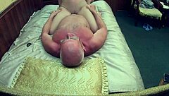 Senior married couple's amateur sex from above.