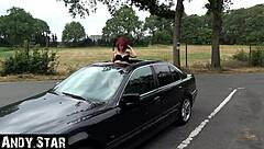 fucking a small redhead bitch in the parking lot, she swallows deep