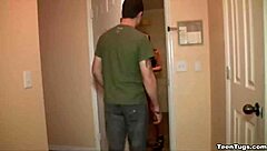 Teen slut jerking a big-sized cock