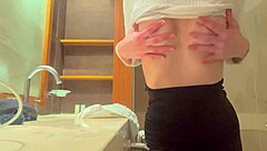 Sexy teen girl masturbating in your bathroom with natural tits and feet 😍