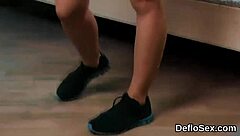 Watch this sweetie rub her hairless vagina to orgasm