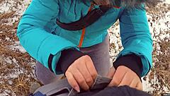 Creampie explosion on MILF's dirty pantyhose after banging