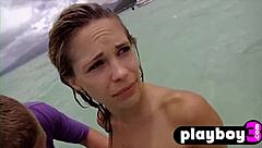 four perfect lesbians playing outdoor getting all wet and horny