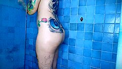 Shaving with anal plug in shower