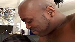 Angel eyes teases with her amazing body, licking ass and tits before taking two cocks