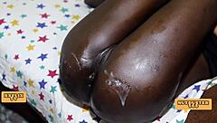 amateur ebony teen gets anal missionary fuck with creampie