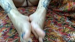 Oiled feet ready for your jerk-off instructions!