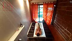 peep voyeur housewife shaves pussy in shower