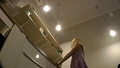 Hot babe girlfriend FLASHES pussy and tits in KITCHEN for AUDITION in sundress covering nothing