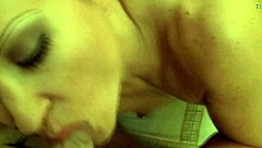 Horny blonde slut babe performs intense blowjob on huge cock eagerly.