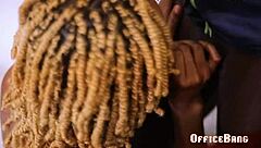 Ebony Receptionist Sucks And Licks Her Black Boss's Cock In Close-Up