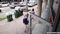 blond teen sucks cock good with her tits bouncing