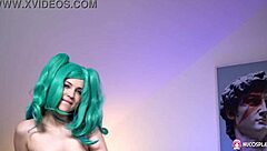 Horny hentai slut Nikki Hill rides rubber cock with wild eye-rolling passion.