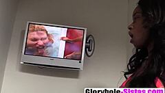 Jezabel feels the thrill as she blows that big dick in the glory hole