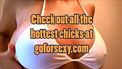 busty brunette jerks off guy 😏