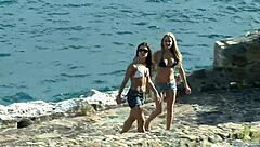 two lesbians squirt on the beach side