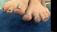 big ass blonde milf gives detailed footjob with fetish focus on feet and ass