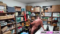 Burglar punished with blowjob at shop.