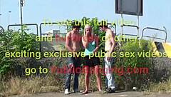 Young blonde teen 18+ hottie public gang bang orgy threesome on the street