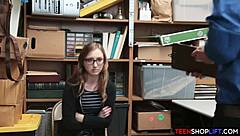 Nerdy Teen 18+ Shoplifter In Glasses Gets Caught And Deepthroats Security Guard's Big Cock For Mercy