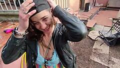 krizia tzunami is giving a blowjob and getting assfucked outdoor. she squirts big and gets a cumshot