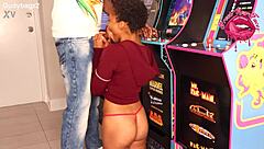 Petite Ebony Teen Sucks And Swallows Cum While Gaming