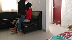 my stepsister masks me and milks my cock in the living room.