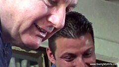 Pancake-Tits Housewife Swinger Enjoys Anal Fucking in Wedding Threesome with Cumshot Finale