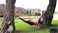 Curvy milf brunette gloria sol undresses outdoors