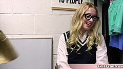 Cute Geeky Blonde Teen 18+ Shoplifter Caught and Pussy Punished