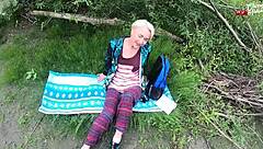 hot blonde deepthroats monster cock in nature recreation