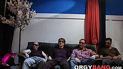 Watch This Blonde Babe Get Spunked In An Amateur Blowbang Orgy!