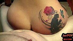 Pov busty tattooed babe gets pussybanged after oiled titty fuck