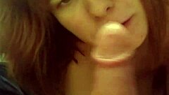 sucking my boyfriends big dick with my tits out