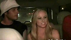 Horny couple sneaks away from university party for blowjob and bent over sex