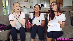 teen bffs tease huge cock with blowjob