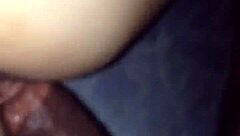 Amateur wife rides big black cock in doggystyle interracial scene.