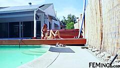 Redhead step cousin gets pussy licked in awesome 4K lesbian threesome with mature babes