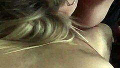 hot blonde says, 'let me play with your cock,' gives blowjob with big tits