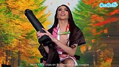 in camsoda, cute teen cosplays as nezuko and masturbates with huge dildos, reaching orgasm