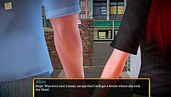 Erotic hentai game features redhead with small tits in family scenario